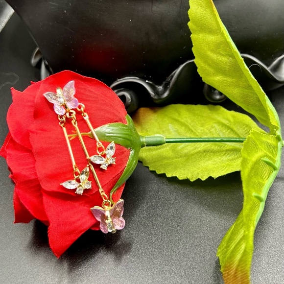 New Purple Crystal Butterfly Drop Earrings - Picture 8 of 16